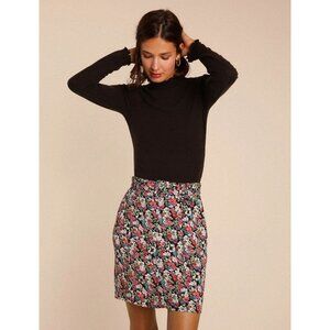 New Rouje Helena Floral Belted Viscose Mini Skirt Pink Black 44, 12